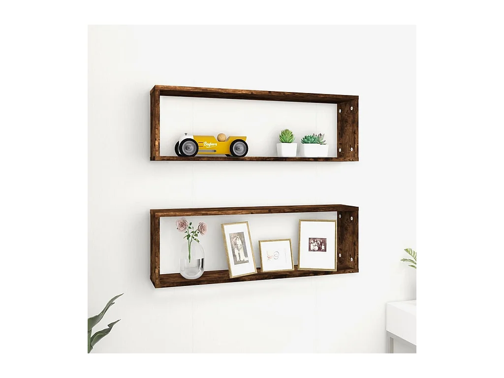 Lot de 2 Étagères murales cubiques Chêne fumé 80x15x26,5 cm FR49911