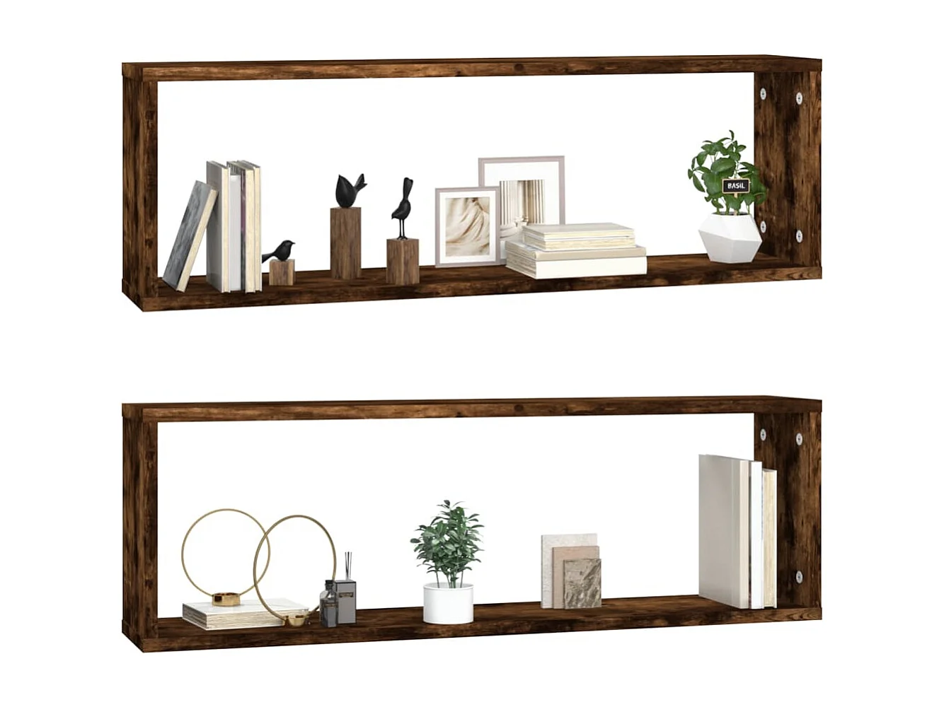 Lot de 2 Étagères murales cubiques Chêne fumé 80x15x26,5 cm FR49911