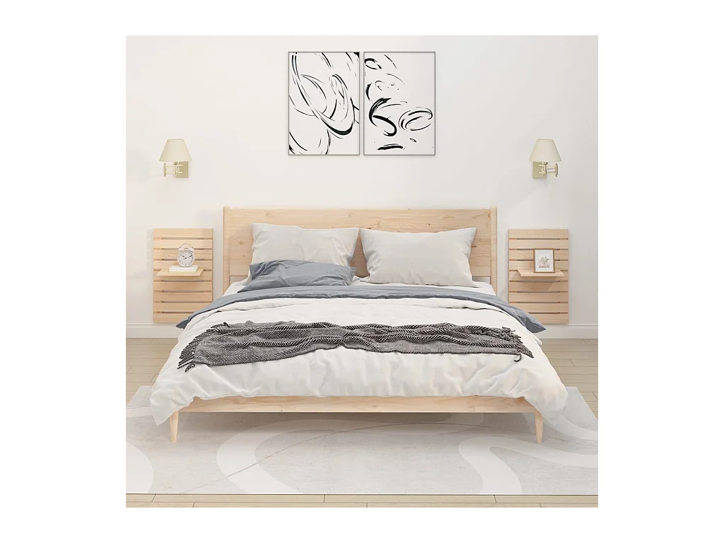 Lot de 2 Étagères de chevet murales Bois de pin massif FR50130