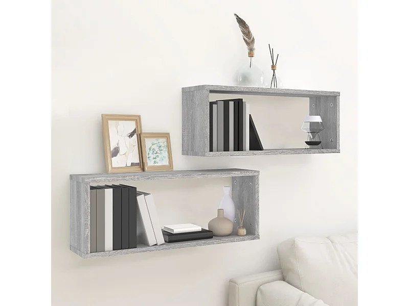 Lot de 2 Étagères murales cube Sonoma gris 60x15x23 cm Bois FR17266