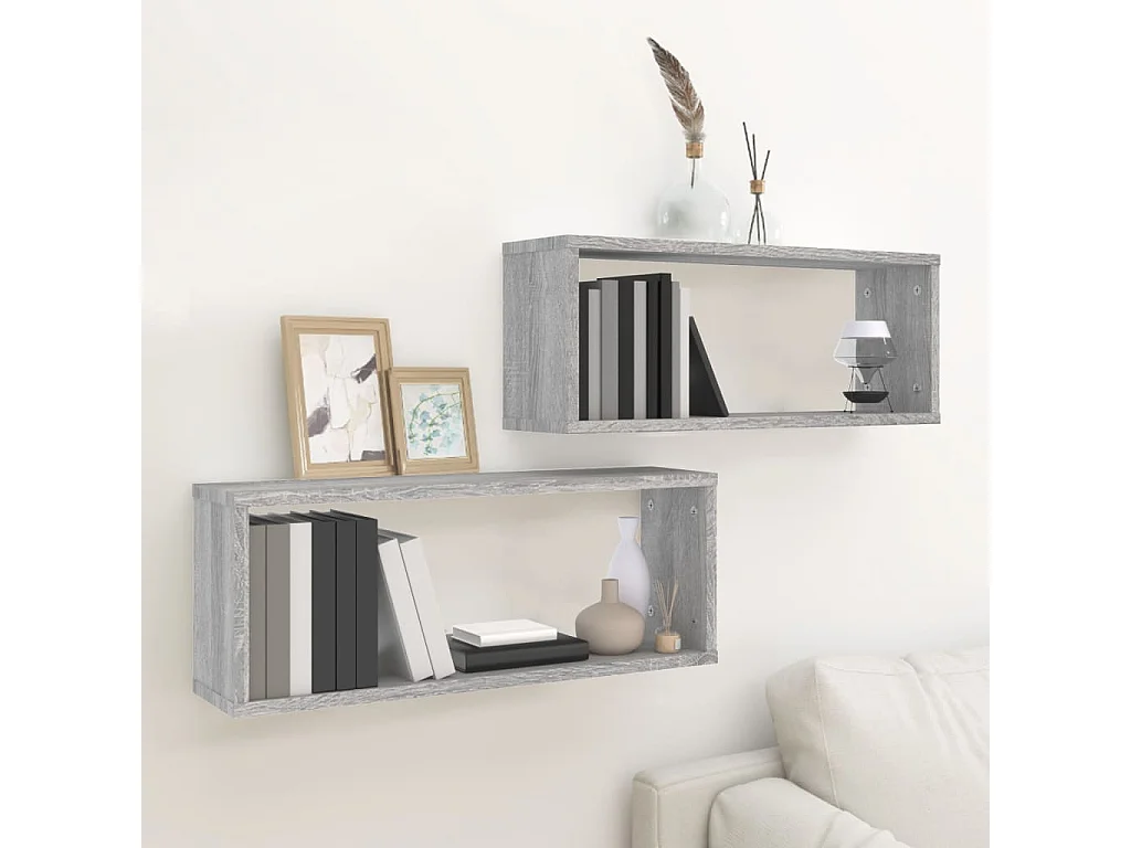 Lot de 2 Étagères murales cube Sonoma gris 60x15x23 cm Bois FR17266