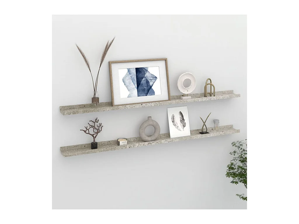 Lot de 2 Étagères murales Gris béton 115x9x3 cm FR34730