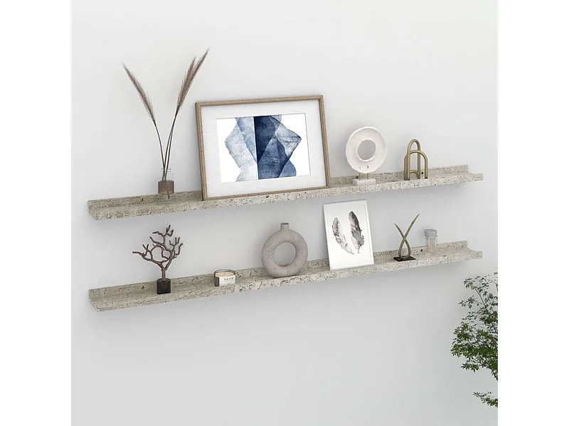 Lot de 2 Étagères murales Gris béton 115x9x3 cm FR34730