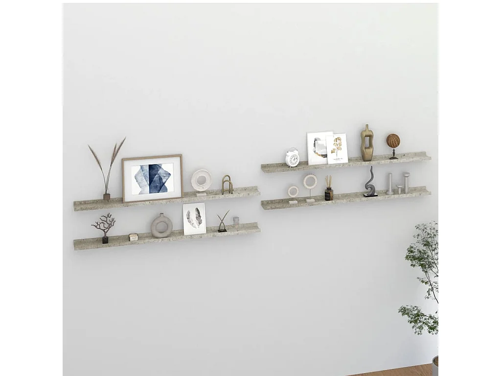 Lot de 4 Étagères murales Gris béton 115x9x3 cm FR39848
