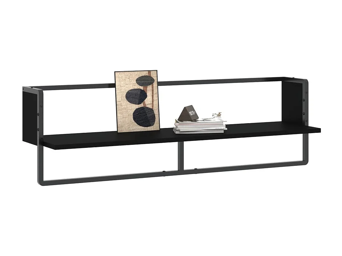 Wandschap met stang 100x25x30 cm zwart BE691408