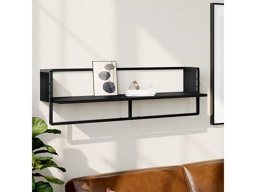 Wandschap met stang 100x25x30 cm zwart BE691408