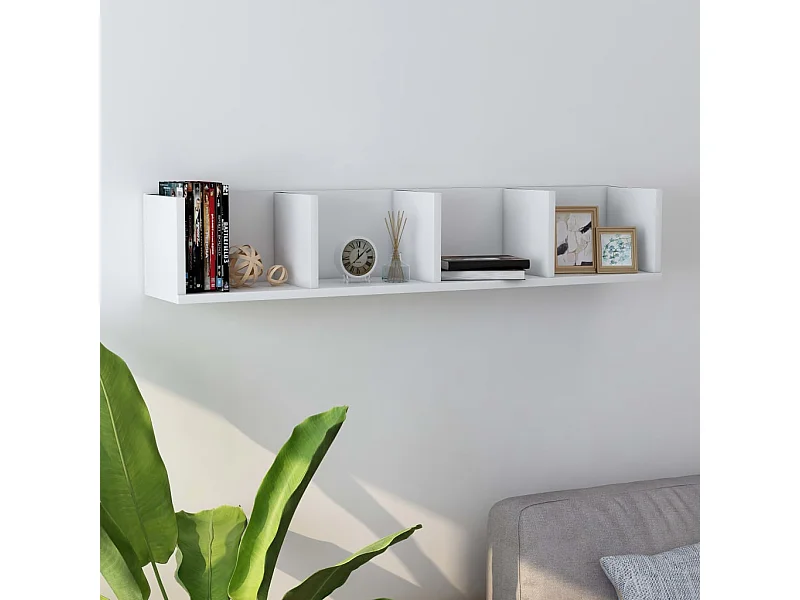 Étagère murale à CD Blanc 100x18x18 cm Aggloméré FR53260