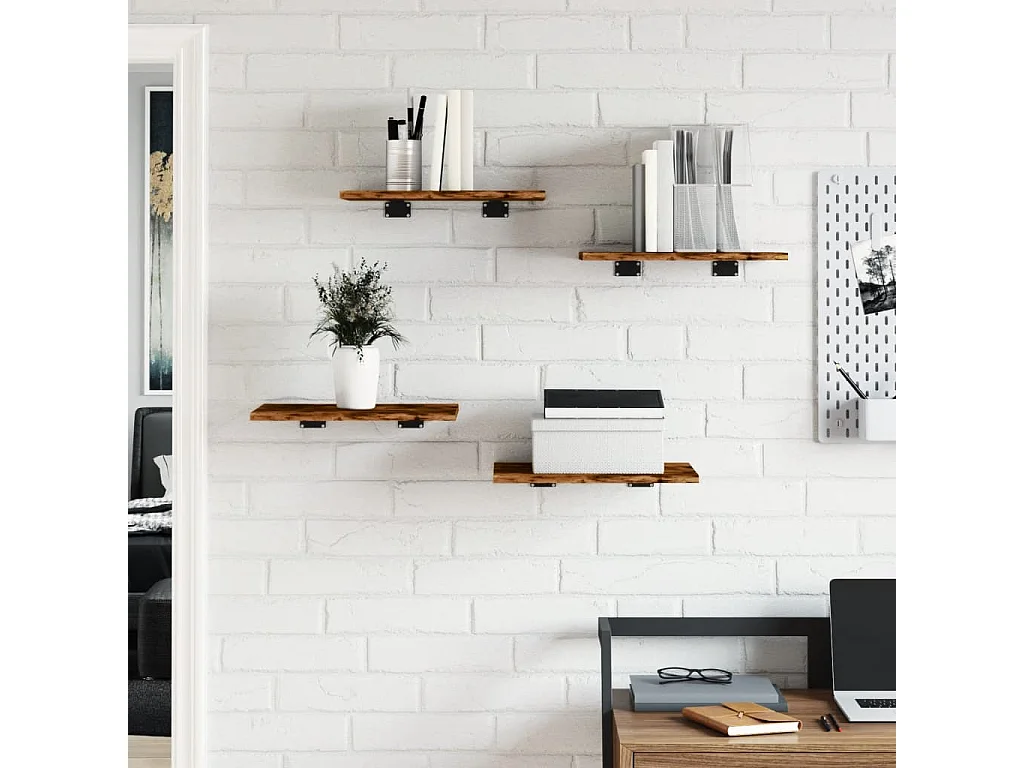 Wandschappen 4 st 40x30x1,5 cm bewerkt hout gerookt eikenkleur BE524320