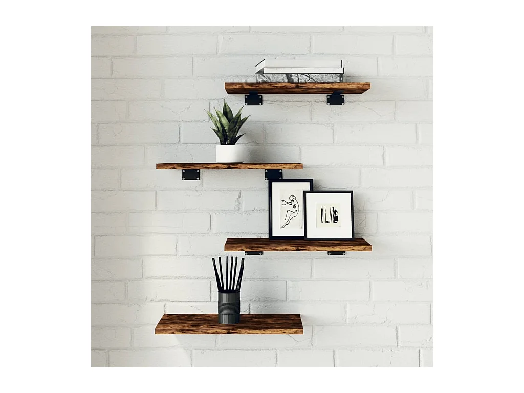 Lot de 4 Étagères murales chêne fumé 40x20x1,5cm bois d'ingénierie FR56145