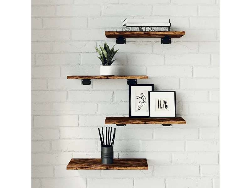 Wandschappen 4 st 40x20x1,5 cm bewerkt hout gerookt eikenkleur BE218132