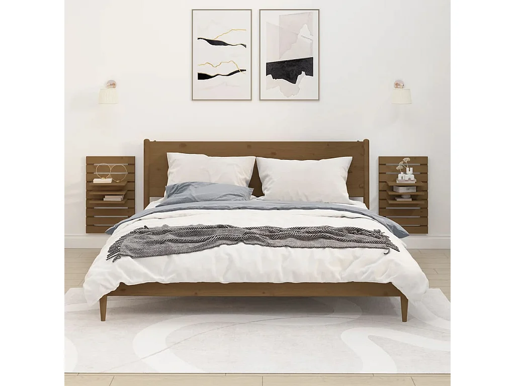 Estantes mesitas pared 2 uds madera maciza de pino marrón miel ES960453