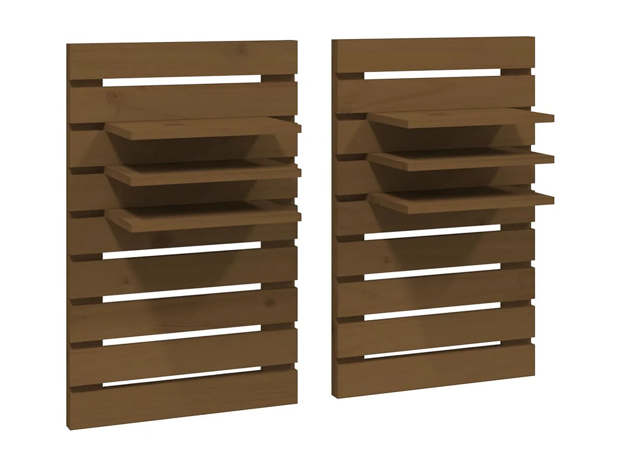 Estantes mesitas pared 2 uds madera maciza de pino marrón miel ES960453