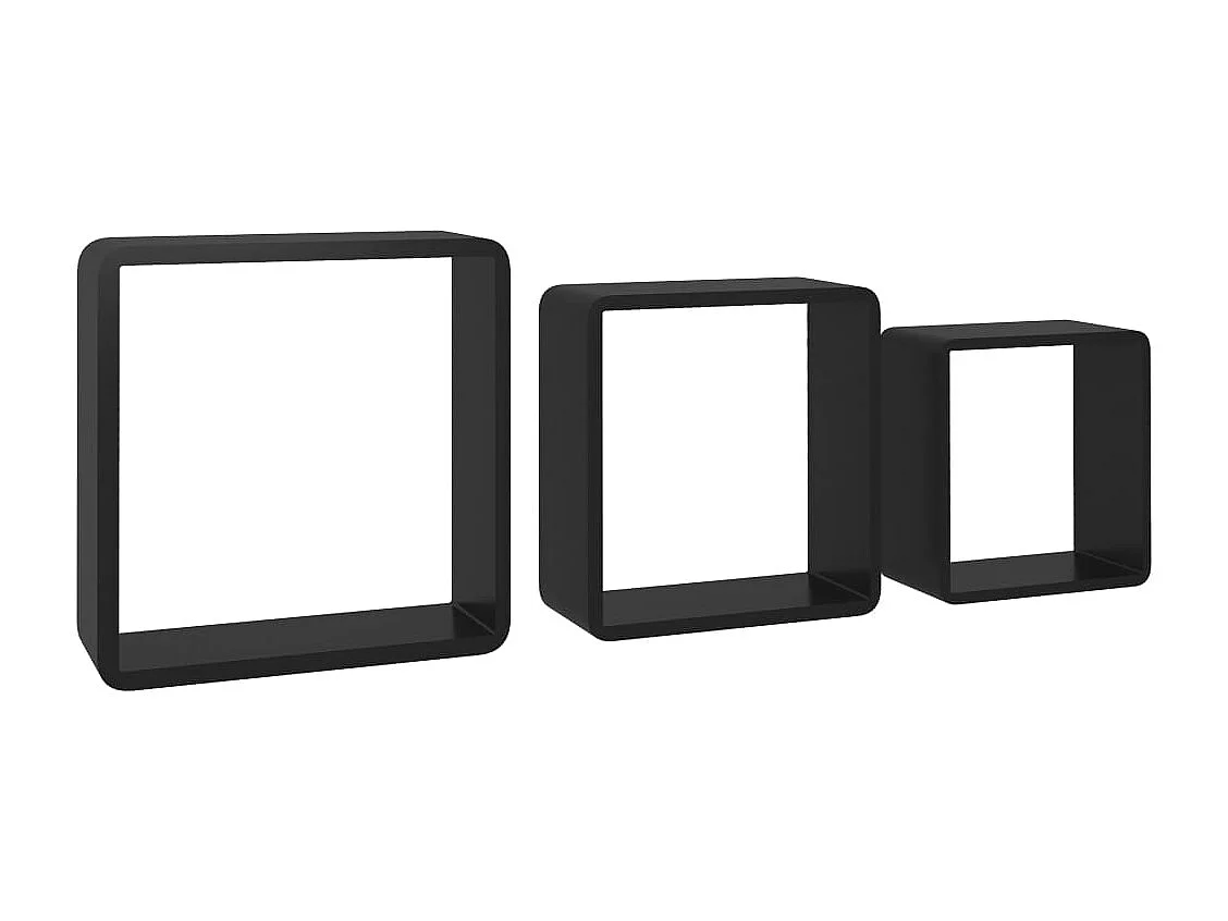 Estantes cubo de pared 3 unidades MDF negro ES341402