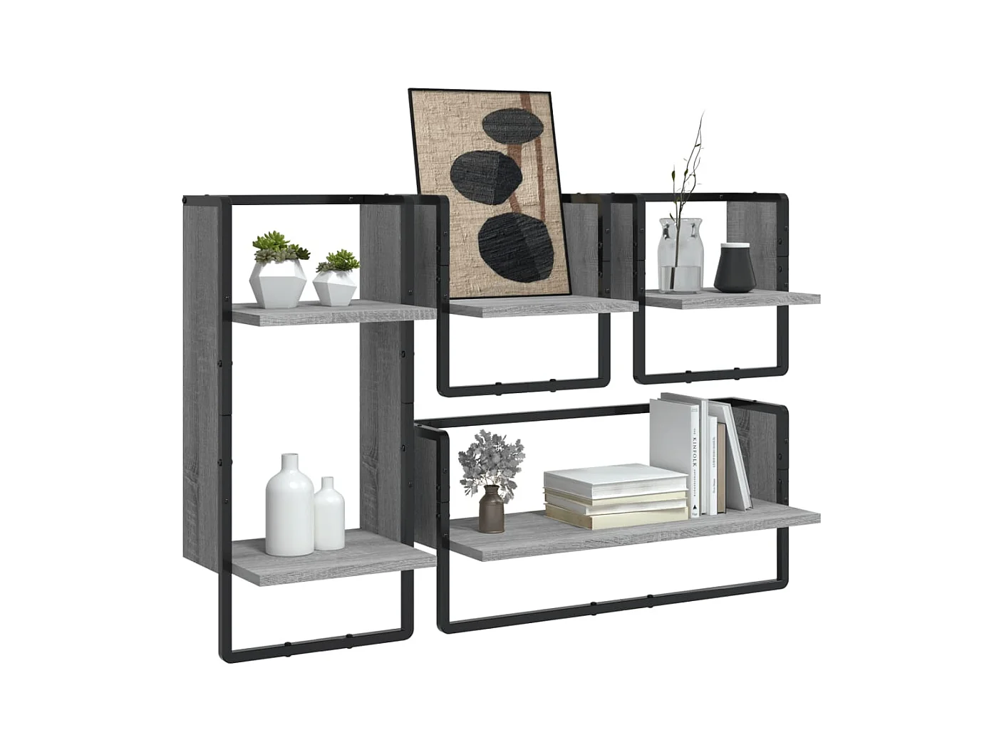 Lot de 4 Étagères murales avec barres sonoma gris FR36333