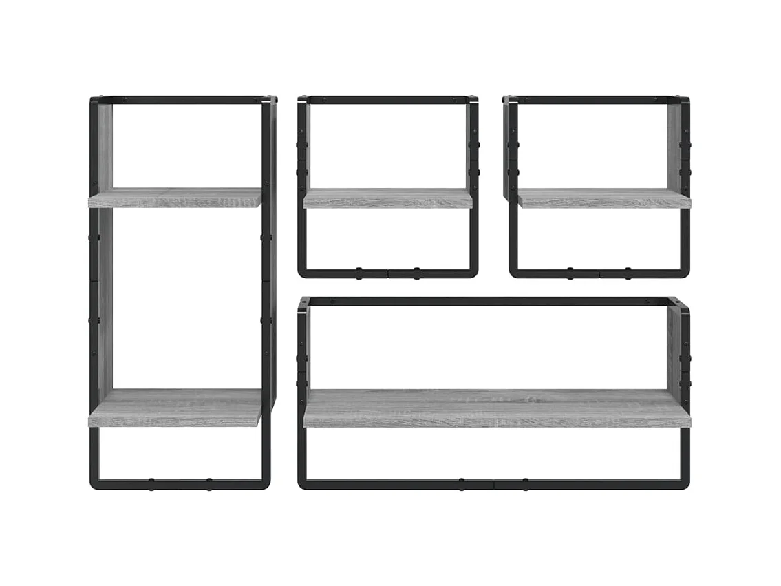 Lot de 4 Étagères murales avec barres sonoma gris FR36333