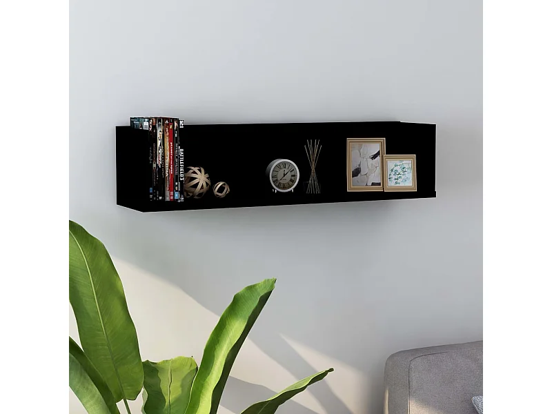 Estante de pared para CD madera contrachapada negro 75x18x18cm ES216109