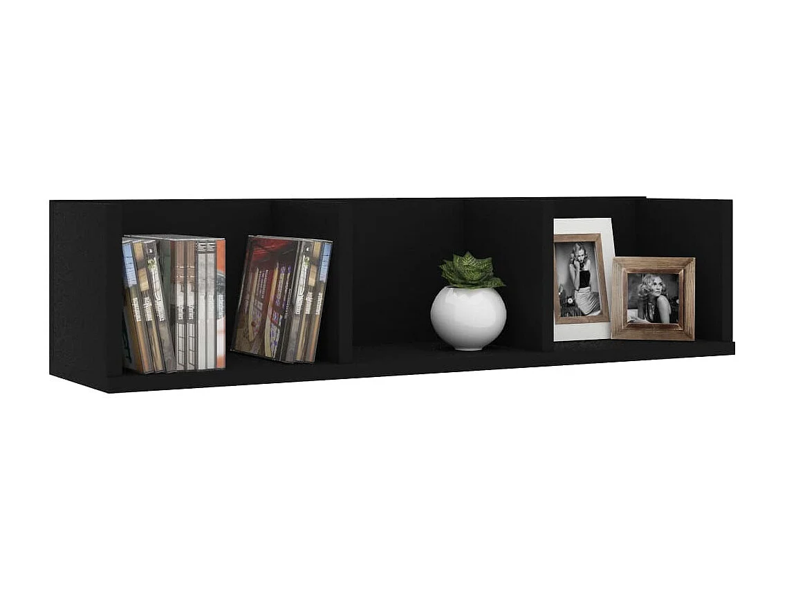 Cd-wandschap 75x18x18 cm bewerkt hout zwart BE624709