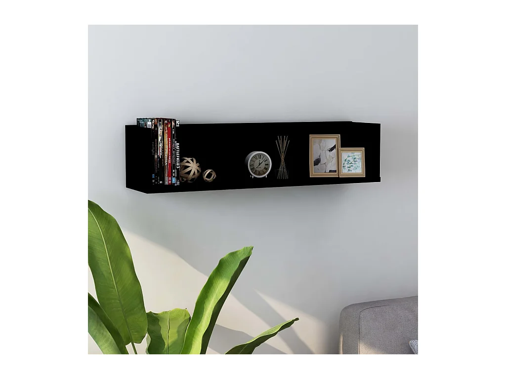 Étagère murale à CD Noir 75x18x18 cm Aggloméré FR99254