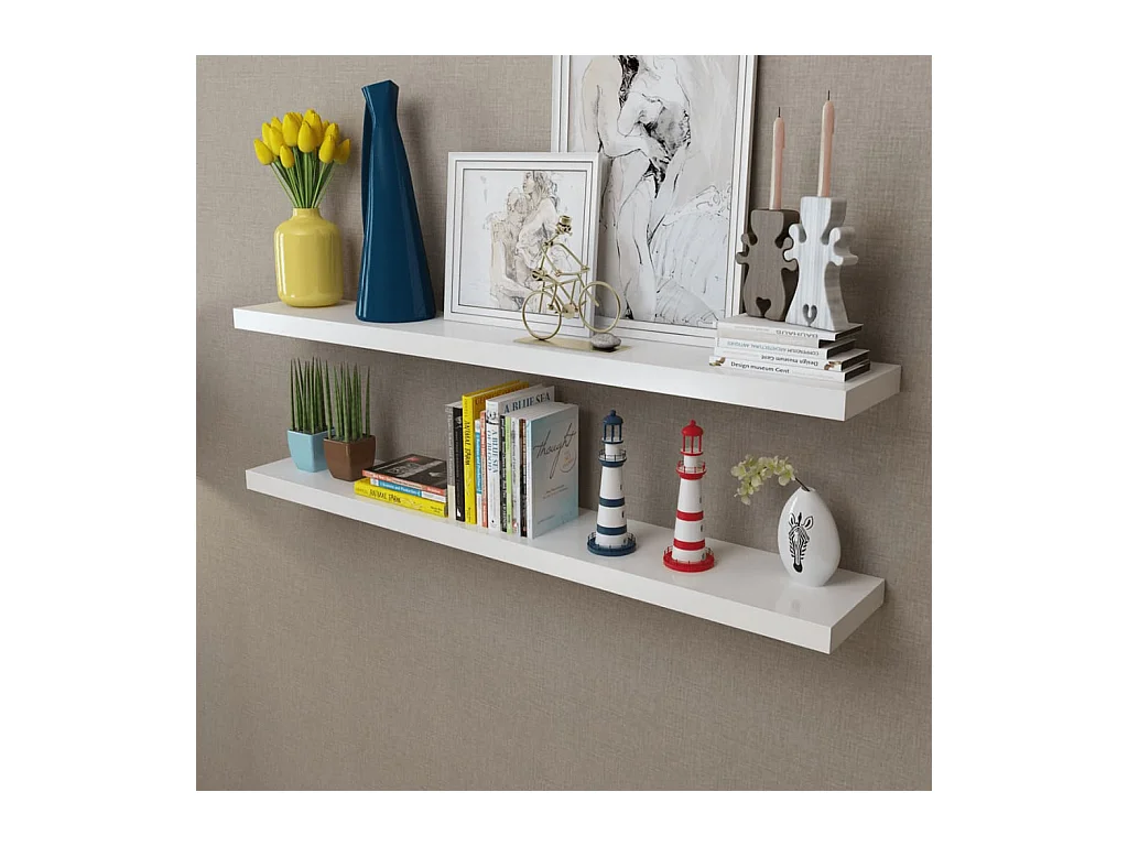 Lot de 2 Étagères murales MDF Blanc Rangement de livres/DVD FR33499