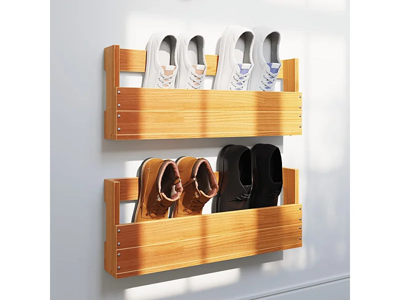 Sapateira parede 2 pcs 59x8,5x23,5cm pinho maciço castanho cera PT160736