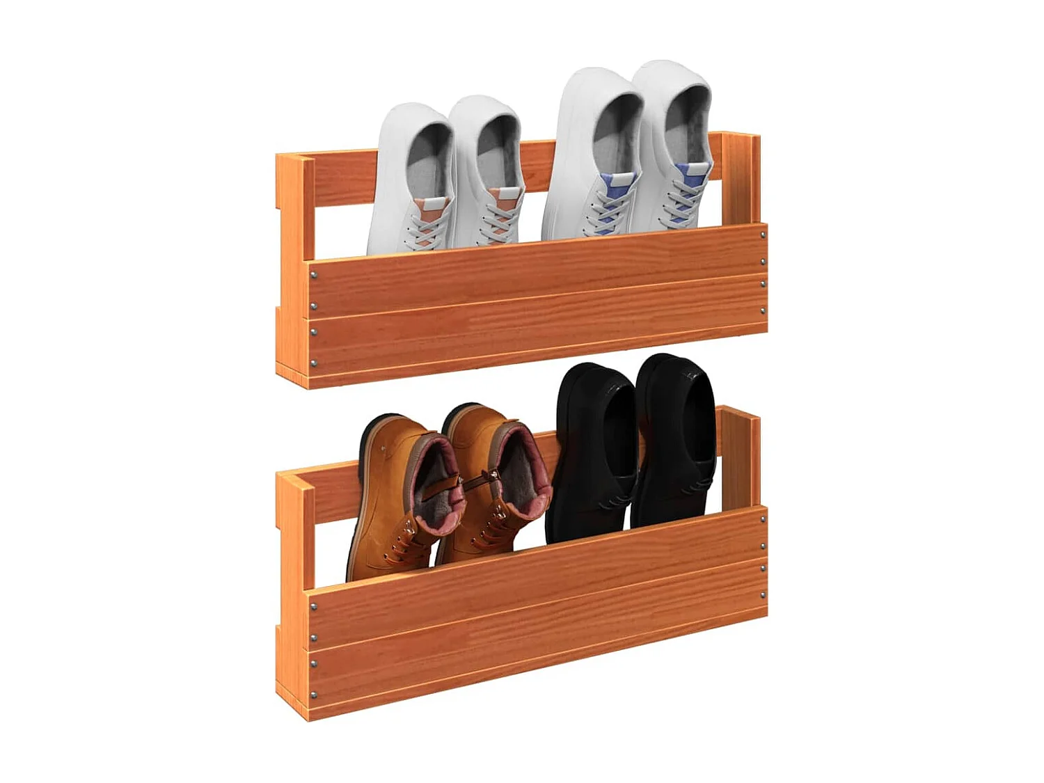 Lot de 2 Étagères à chaussures murales cire marron 59x8,5x23,5 cm FR21649