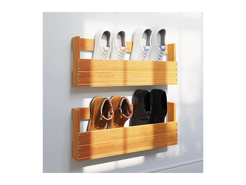 Lot de 2 Étagères à chaussures murales cire marron 59x8,5x23,5 cm FR21649