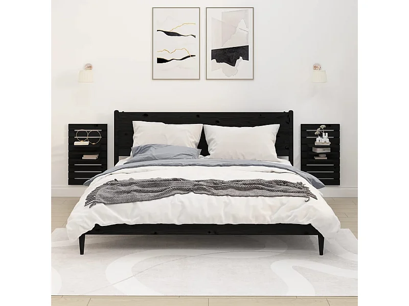 Prateleiras de montagem na parede 2 pcs pinho maciço preto PT875012