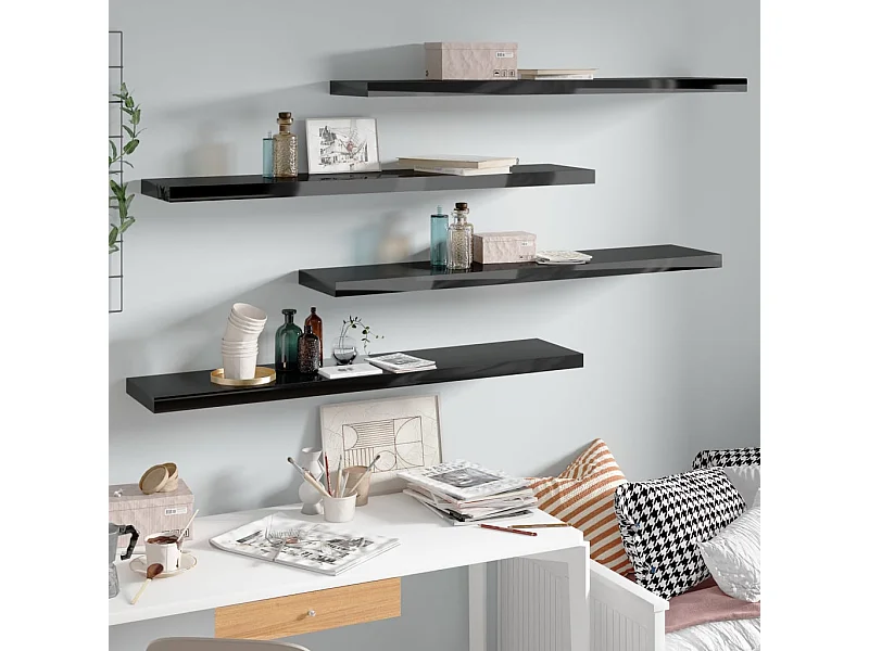 Prateleiras de parede suspensas 4 pcs 120x23,5x3,8cm MDF preto PT956720