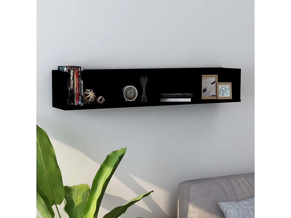 Étagère murale à CD Noir 100x18x18 cm Aggloméré FR31225
