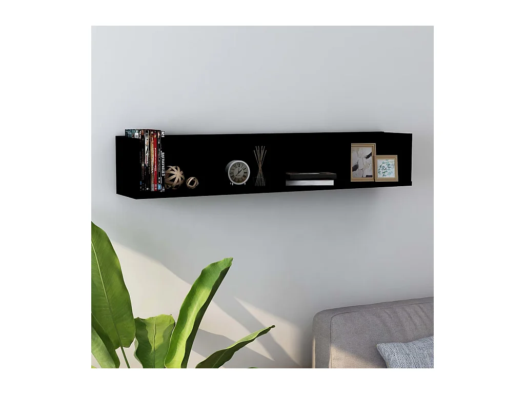 Étagère murale à CD Noir 100x18x18 cm Aggloméré FR31225