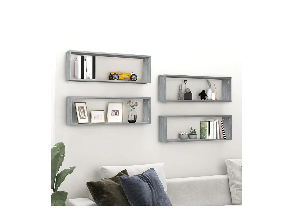 Lot de 4 Étagères murales cubiques Sonoma gris 80x15x26,5 cm FR55369