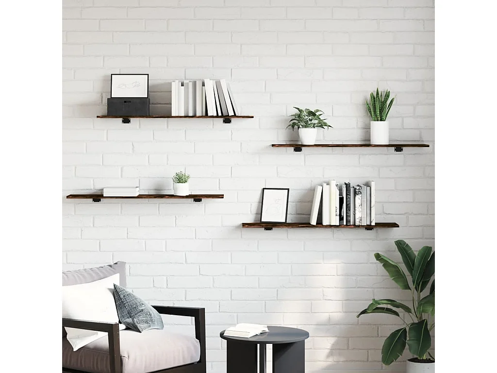 Lot de 4 Étagères murales chêne fumé 100x20x1,5cm bois d'ingénierie FR23013