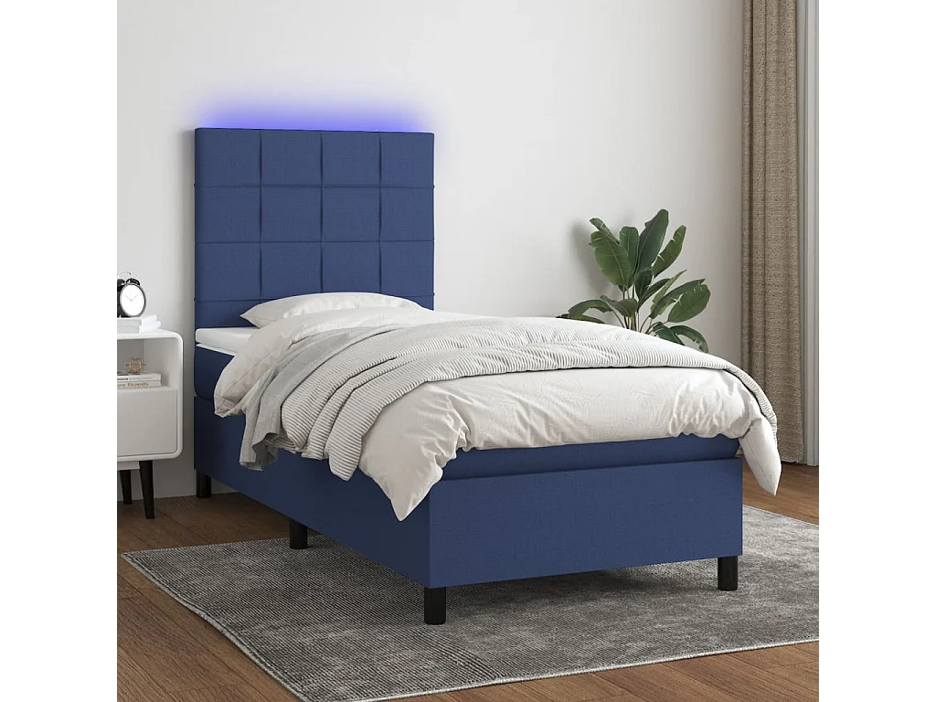 Cama continental c/ colchão e LED 90x190 cm tecido azul PT759986