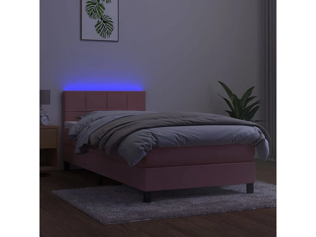 Cama continental c/ colchão/LED 100x200 cm veludo rosa PT959514