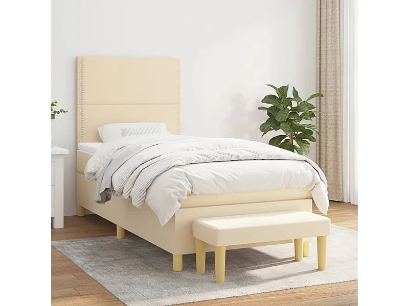 Ensemble complet boxspring + matelas + Banc Crème 90x190 cm Tissu FR74391