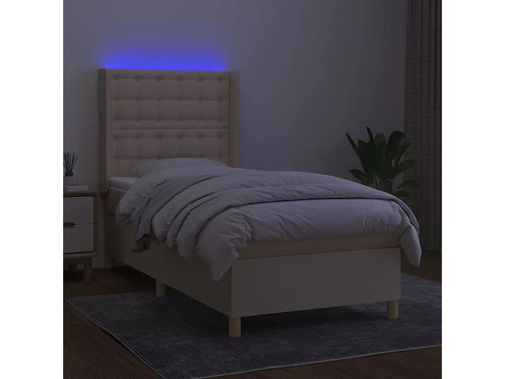 Cama continental c/ colchão e LED 80x200 cm tecido cor creme PT908504