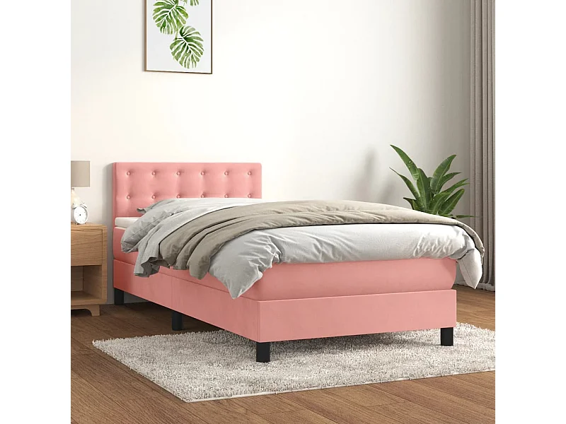 Cama continental com molas+ colchão 80x200 cm veludo rosa PT982169