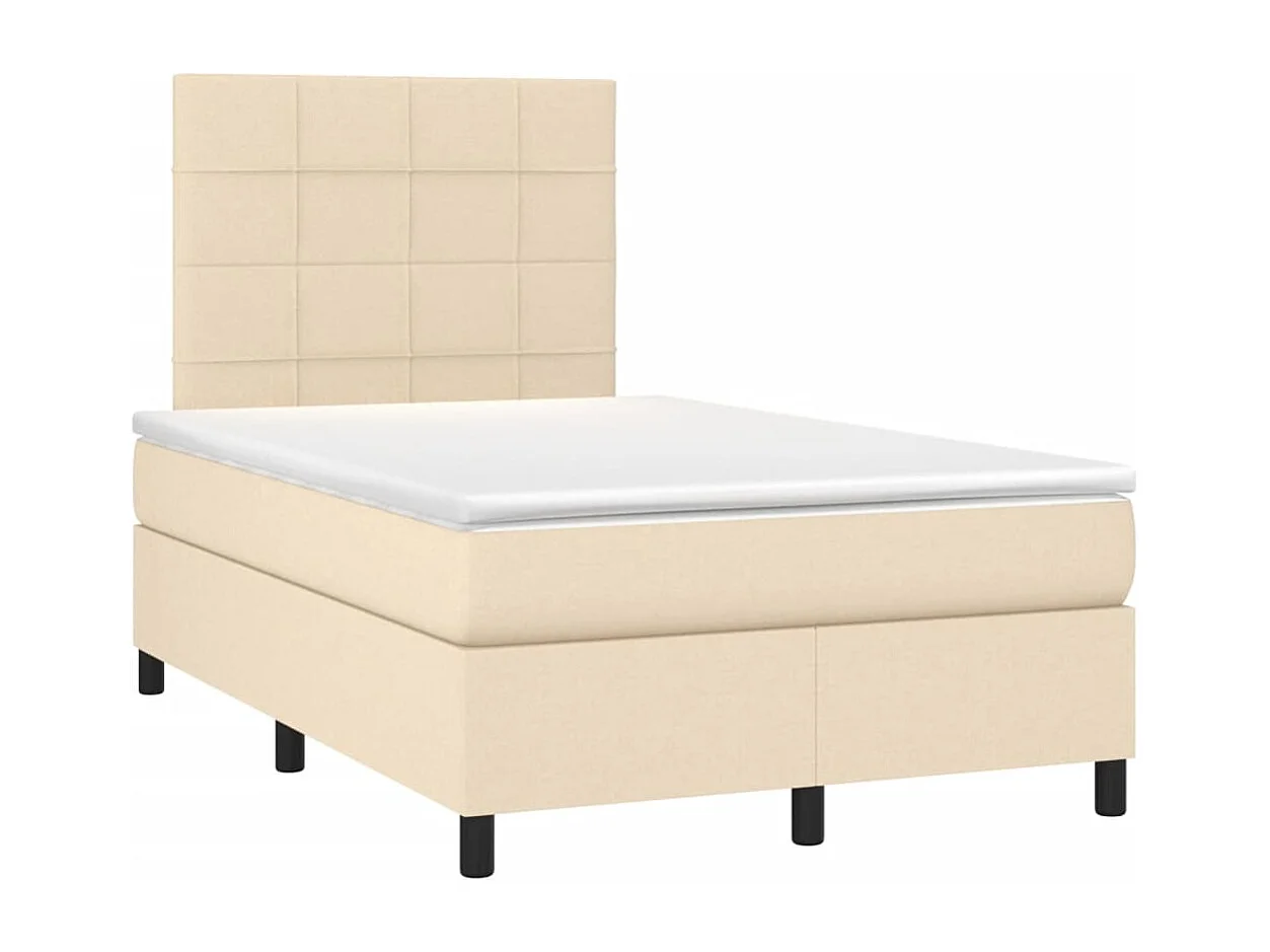 Conjunto Boxspring - 120x190 cm + colchón y luces LED tela crema ES620568