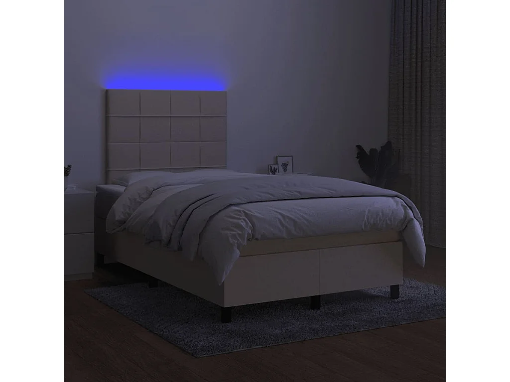 Conjunto Boxspring - 120x190 cm + colchón y luces LED tela crema ES620568