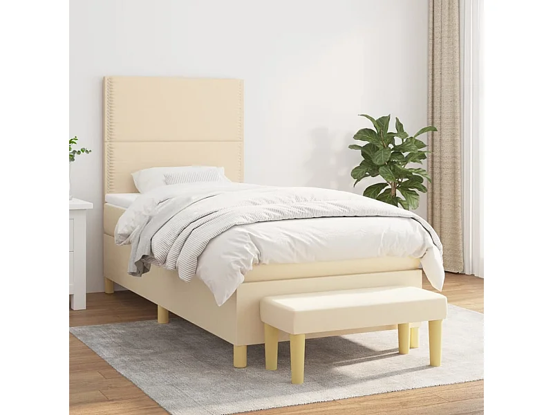Ensemble complet boxspring + matelas + Banc Crème 100x200 cm Tissu FR47729