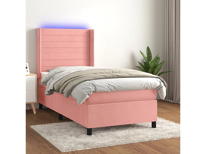 Cama continental c/ colchão/LED 80x200 cm veludo rosa PT324110