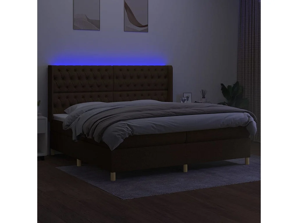 Boxspring met matras en LED stof donkerbruin 200x200 cm BE642370