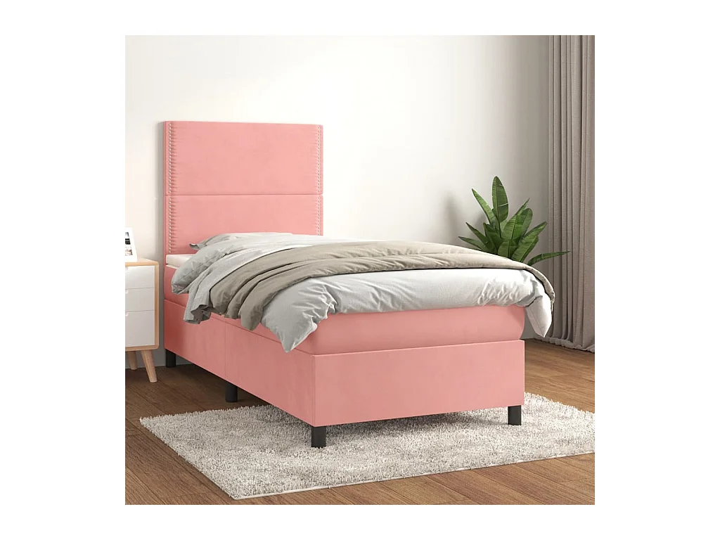 Ensemble complet boxspring + matelas Rose 80x200 cm Velours FR81957