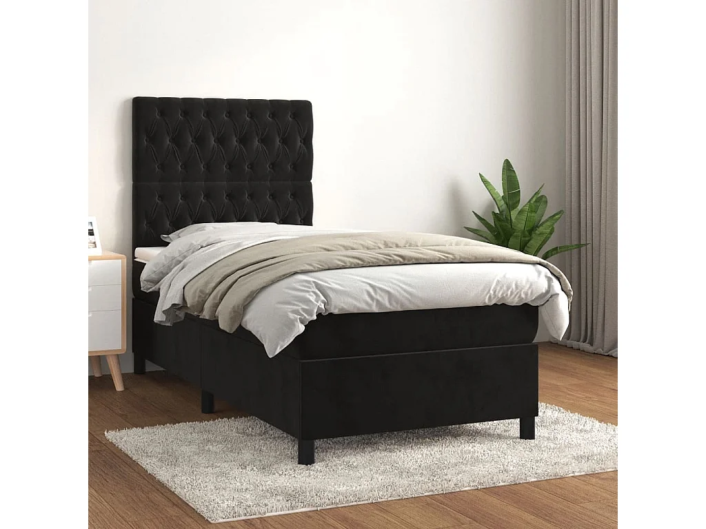 Conjunto Boxspring - 90x200 cm + colchón terciopelo negro ES553481