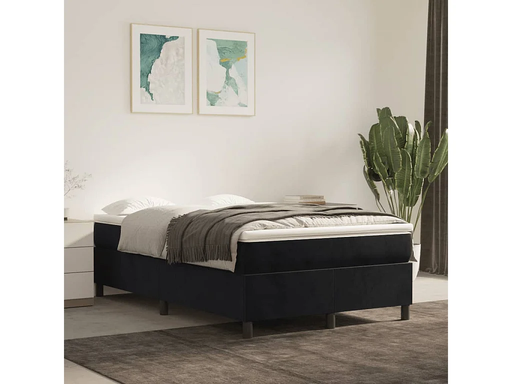 Cama continental boxspring com colchão 120x190 cm veludo preto PT515788