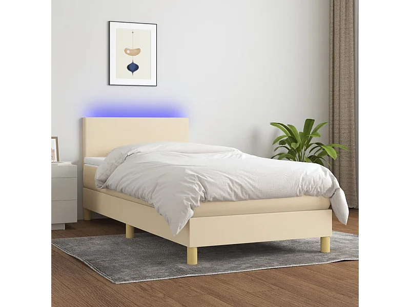 Cama continental c/ colchão e LED 90x190 cm tecido cor creme PT432091