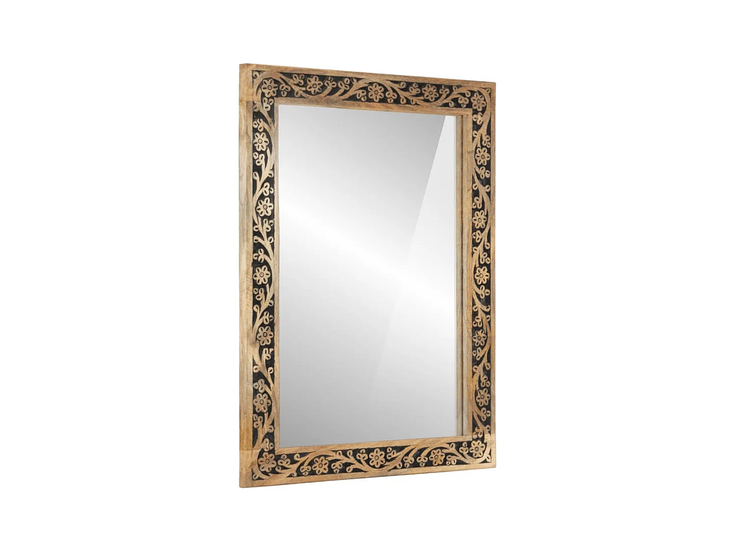 Miroir de bain 50x70x2,5 cm bois de manguier massif et verre FR13196