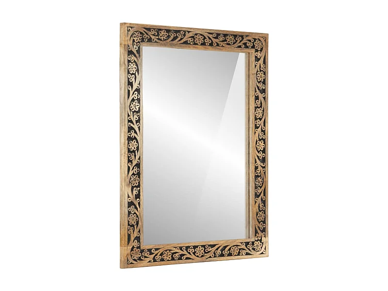 Miroir de bain 50x70x2,5 cm bois de manguier massif et verre FR13196