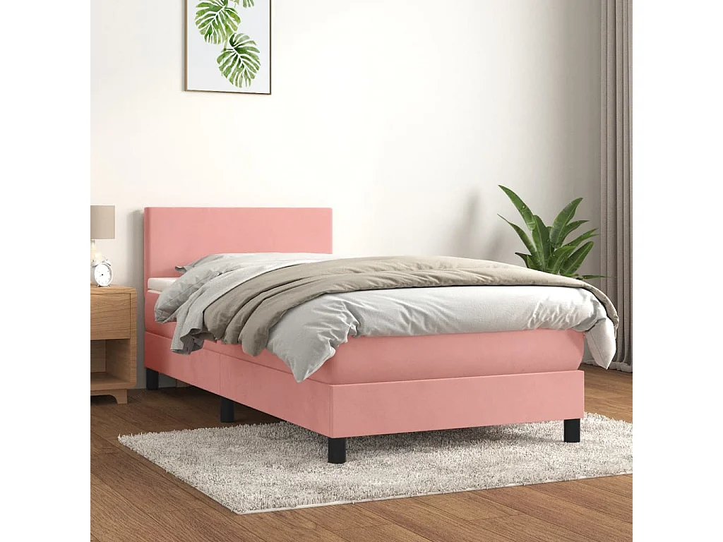 Cama continental com molas+ colchão 100x200 cm veludo rosa PT460672