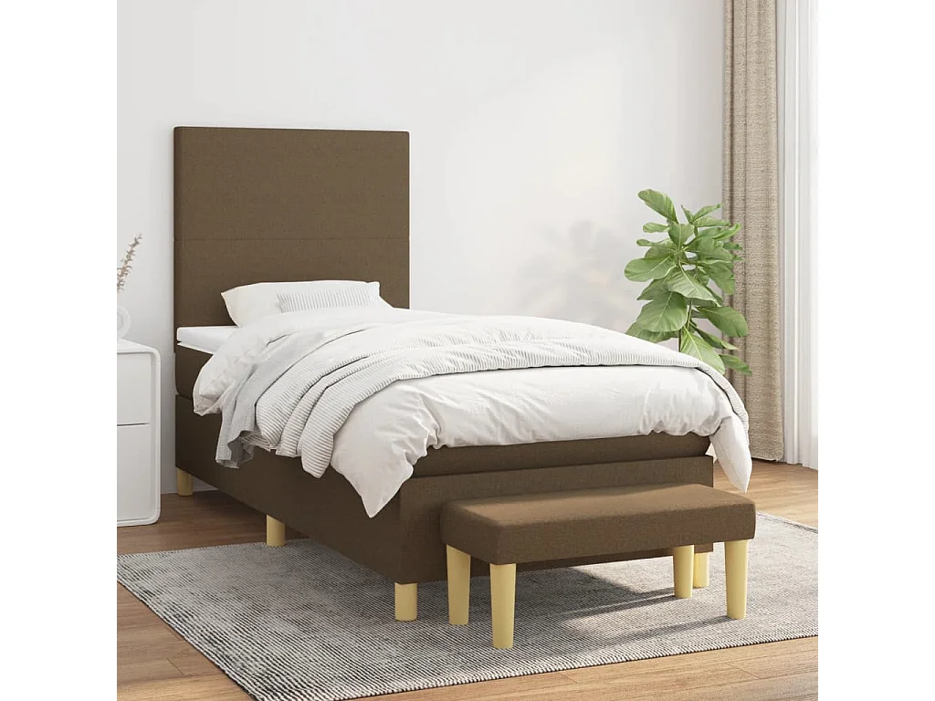 Ensemble complet boxspring + matelas + Banc Marron foncé 90x190 cm FR30403